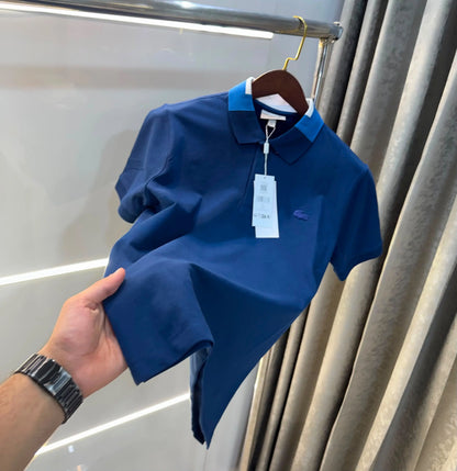 Lacost e petrol Blue Embroidery Logo Premium Polo T-Shirt