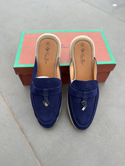 Loro_Piana Key Lock Slip-Ons Blue