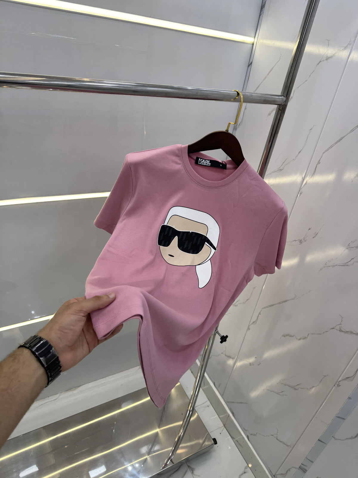 Karl Lagerfeld Pink Logo Work Premium T-Shirt
