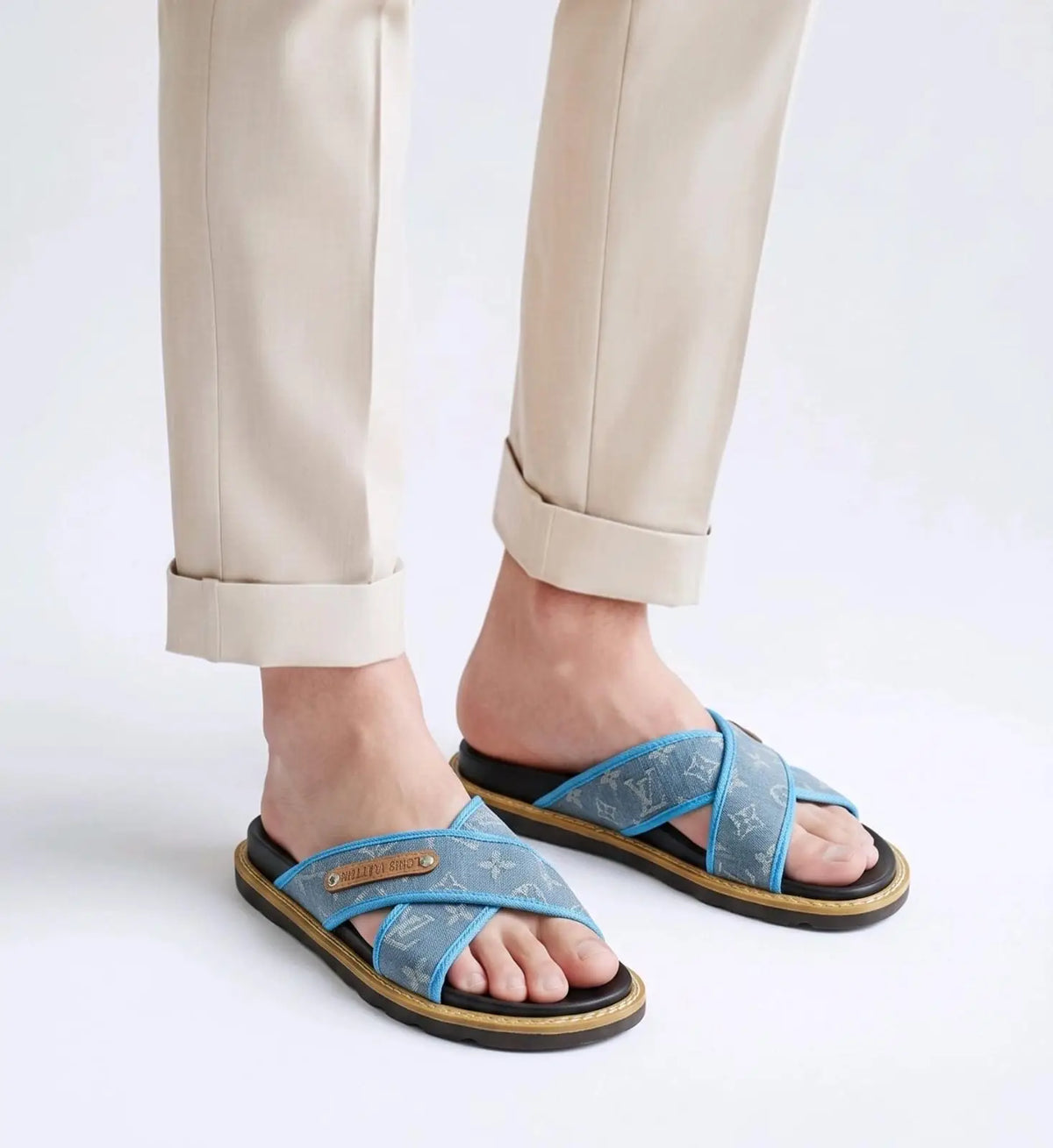Louis_Vuitoon Cross Denim Blue Slide