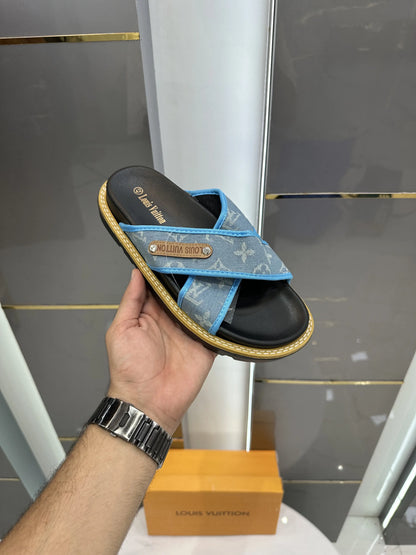 Louis_Vuitoon Cross Denim Blue Slide