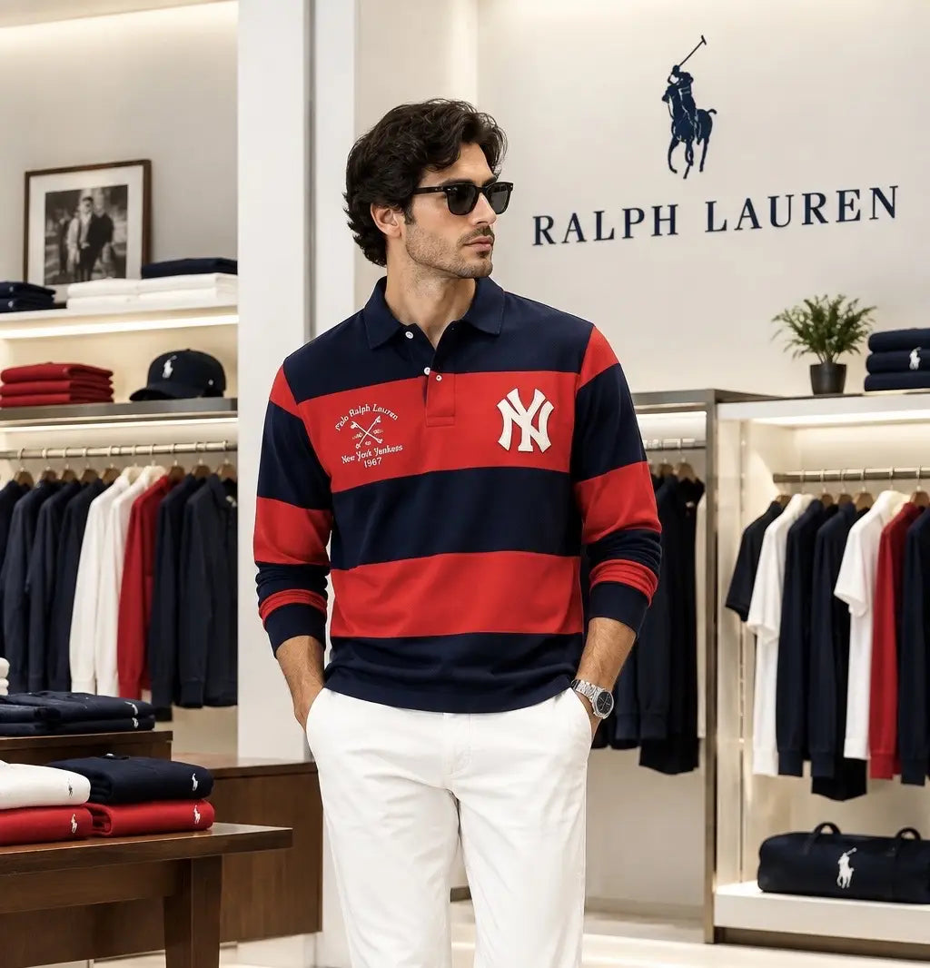 Ralph  Lauren Red Logo Work Premium Full Sleeve Polo T-Shirt