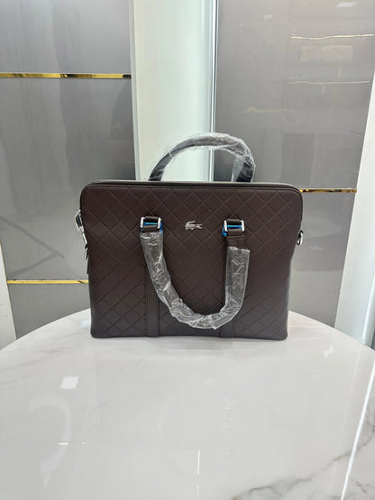 Lacost e Luxury Premium Imported Brown Laptop Bag With Side Zip Lock