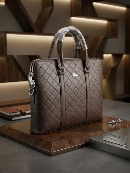 Lacost e Luxury Premium Imported Brown Laptop Bag With Side Zip Lock
