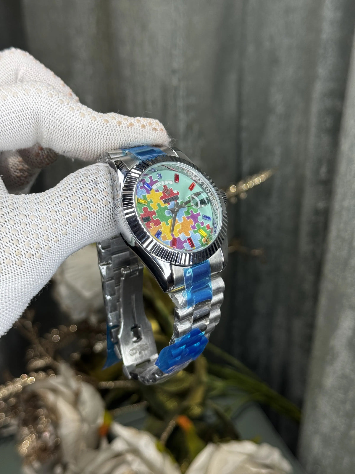 Role x Day-Date Blue Jigsaw Puzzle Premium Quartz Watch