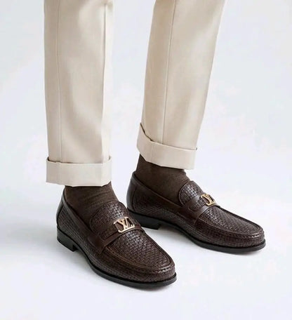 Louis_Vuitton Brown Premium Leather Formal Loafers