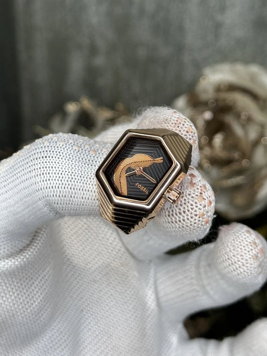Fossi l Serpentine RoseGold Black Ring Analog Watch