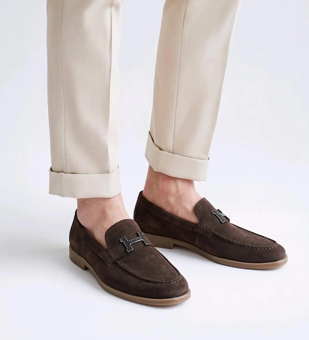 Herms_Brown Premium Suede Leather Formal Loafers