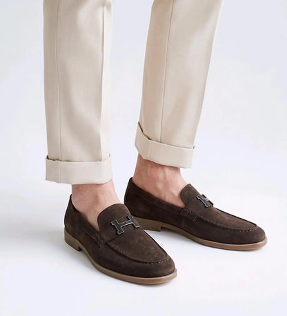 Herms_Brown Premium Suede Leather Formal Loafers
