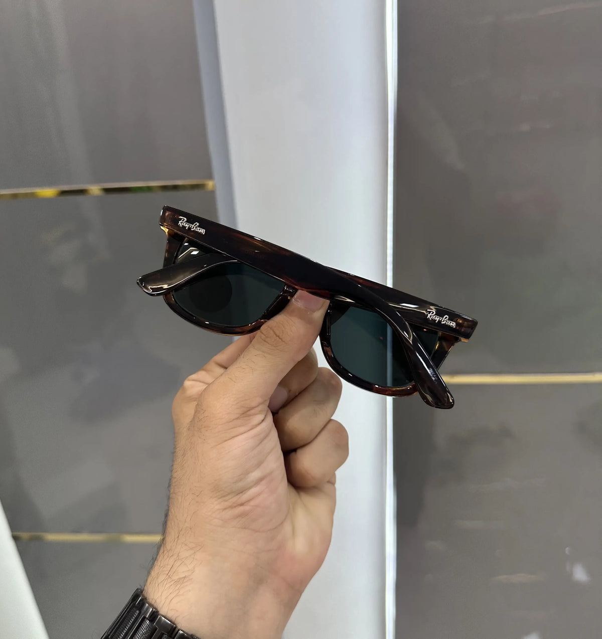 RayBan Grey Black Glossy Premium Shades 4487