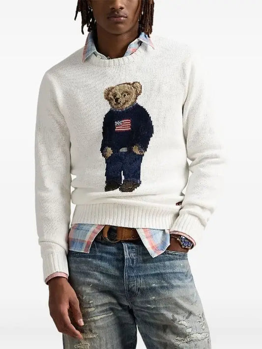 Ralp.h Laure.n White Usa Teddy Edition Knitted Imported Pull Over