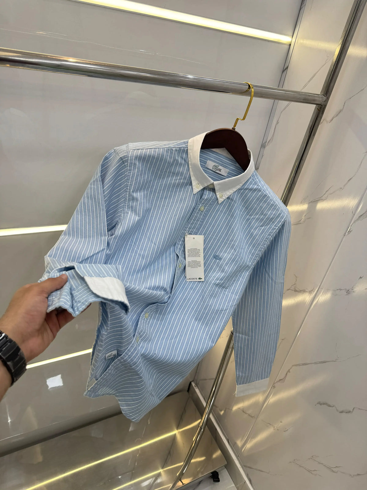 Lacost e Blue strips Embroidery Logo Premium Oxford Shirt