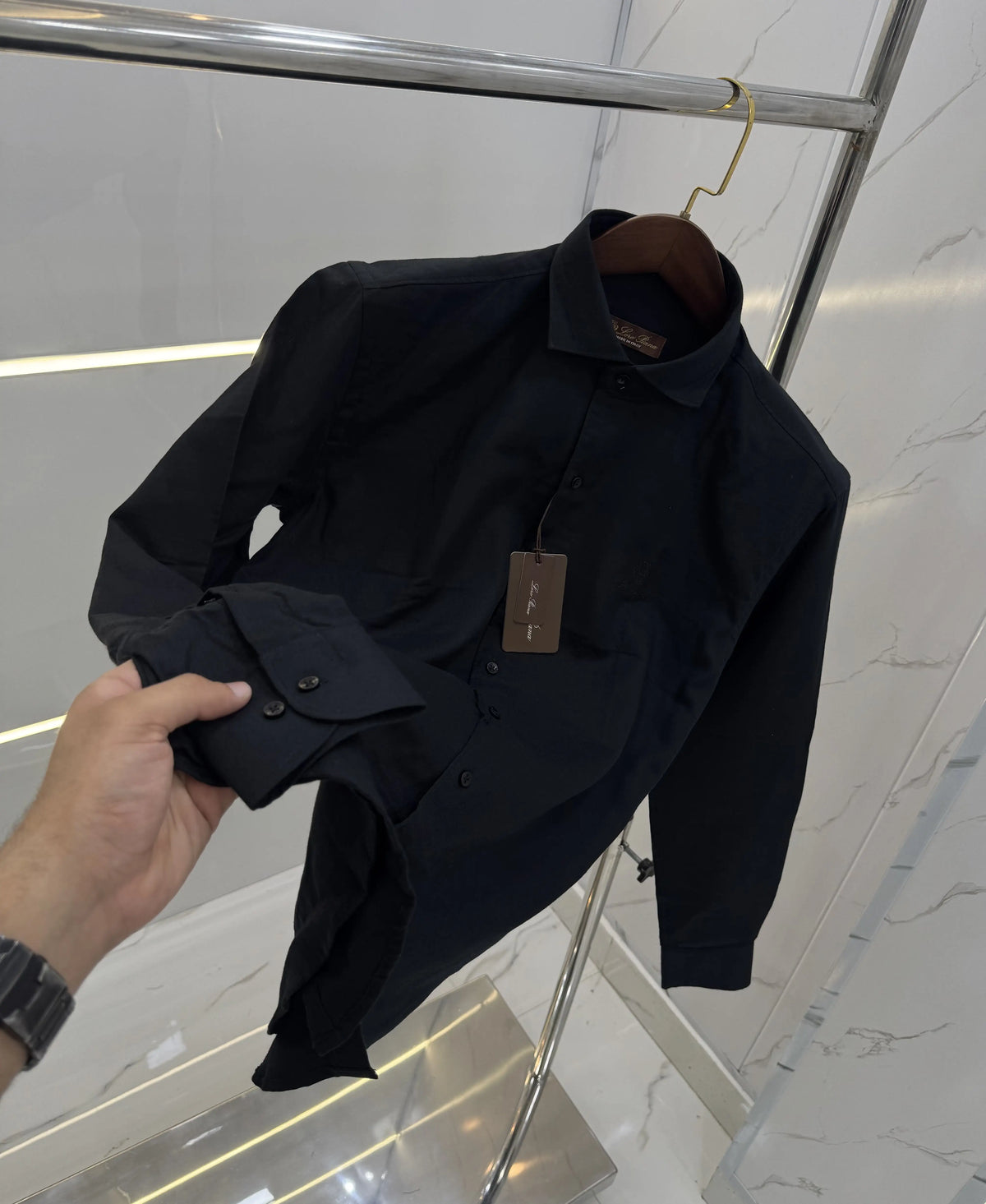 Loro Piana Black Embroidery Logo Work Premium Shirt