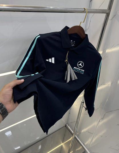 Adida s Navy Blue Logo Work Premium Full Sleeves Polo T-Shirt