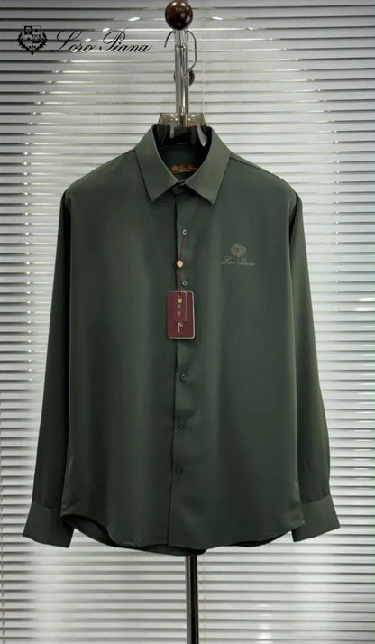 Loro Piana Olive Green Embroidery Logo Premium Shirt With Original Box