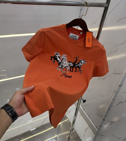 Hermes Orange Embroidery Logo Premium T-Shirt