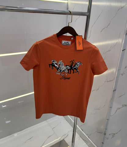Hermes Orange Embroidery Logo Premium T-Shirt