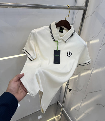 Hugo Bos s Cream Logo Work Premium Polo T-shirt