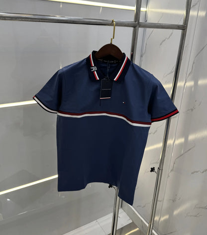 Tomm y Hilfiger Blue Embroidery Work Premium Polo T-shirt With Box
