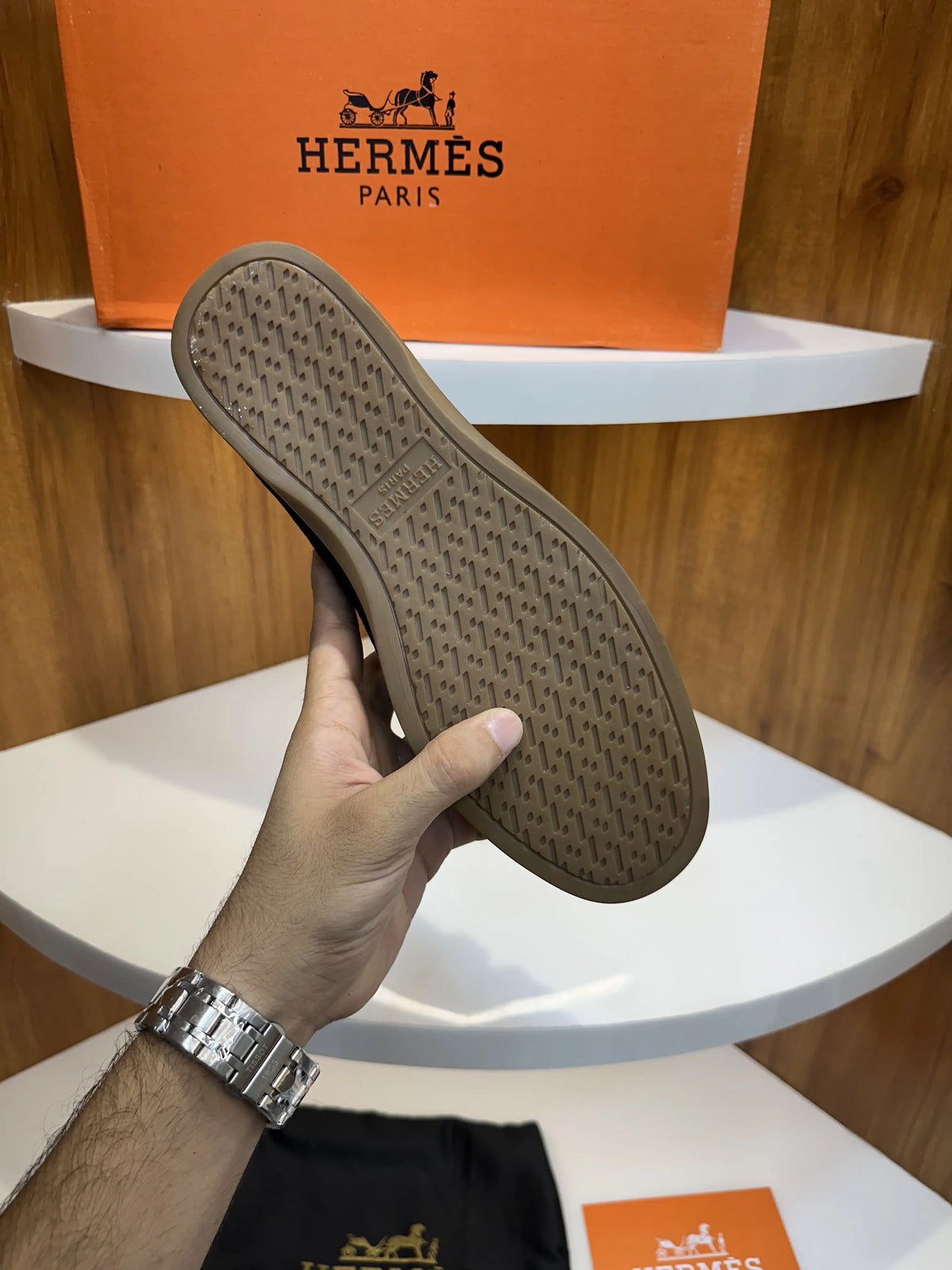 Hermes_Black Premium Suede Leather Formal Loafers