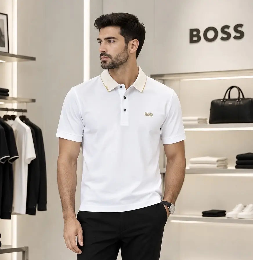 Hugo  Bos s White Luxury Polo T-shirt