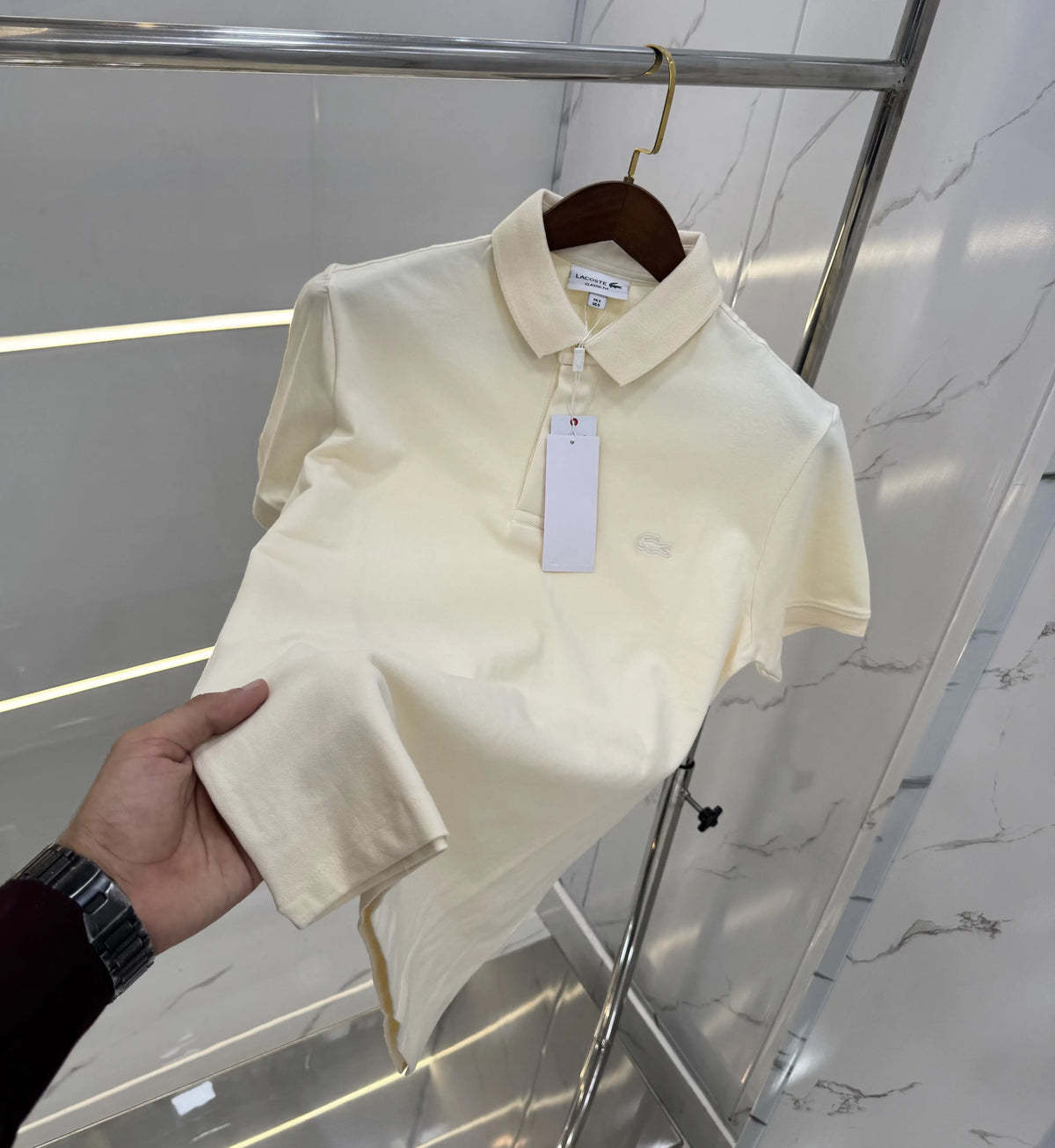 Lacost e Cream Embroidery Logo Premium Polo T-Shirt