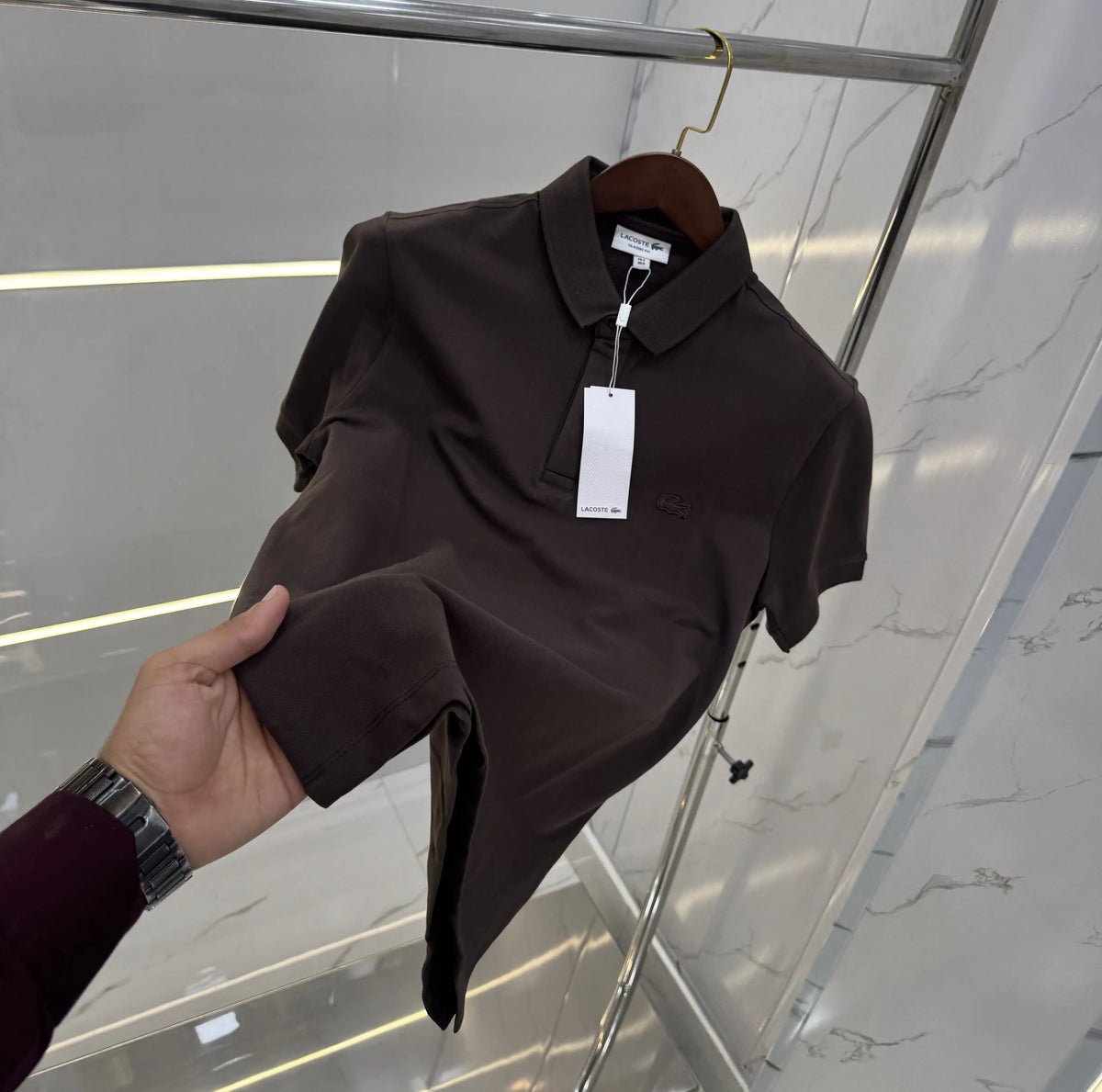 Lacost e Brown Embroidery Logo Premium Polo T-Shirt
