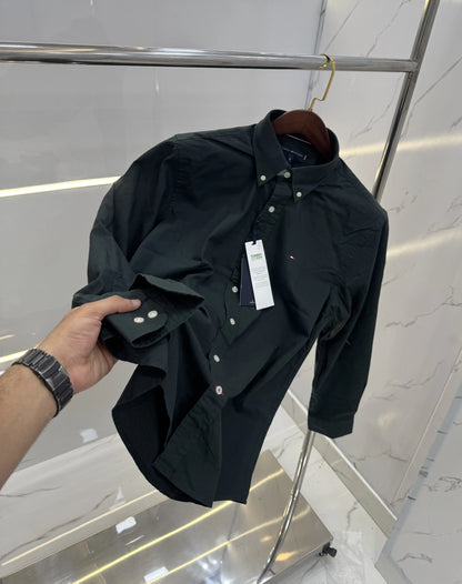 Tommy Hilfiger Bottle Green Embroidery Logo Premium Shirt