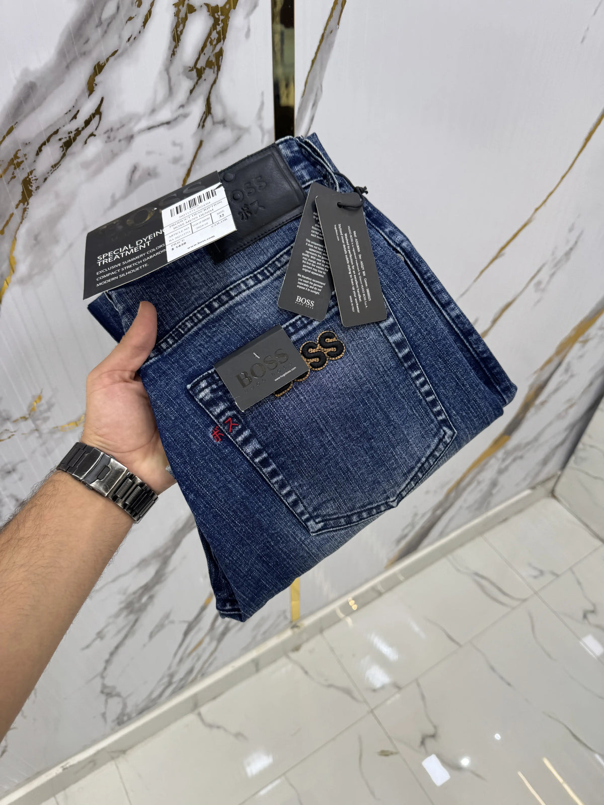 Hugo Bos s Blue Embroidery Logo Imported Denim
